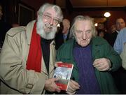 13 December 2005; Con Houlihan with Ronnie Drew at the launch of his latest book 'A Harvest' in Mulligan's of Poolbeg Street, Dublin. Photo by Ray McManus/Sportsfile