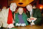 13 December 2005; Con Houlihan with Ronnie Drew and publican Charlie Chawke at the launch of his latest book 'A Harvest' in Mulligan's of Poolbeg Street, Dublin. Photo by Ray McManus/Sportsfile