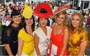 1 August 2019; Racegoers, from left, Brenda O'Shea, Gail Randles, Norma O'Sullivan, Aisling Kellagher and Amy O'Leary, from Kenmare, Kerry, pose for a group photograph prior to racing on Day Four of the Galway Races Summer Festival 2019 in Ballybrit, Galway. Photo by Seb Daly/Sportsfile