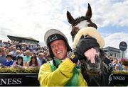 1 August 2019; Jockey Robbie Power celebrates after riding Tudor City to victory in the Guinness Galway Hurdle Handicap on Day Four of the Galway Races Summer Festival 2019 in Ballybrit, Galway. Photo by Seb Daly/Sportsfile