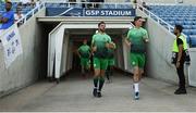 1 August 2019; Ronan Finn, right, and Roberto Lopes of Shamrock Rovers run out for the warm-up prior to the UEFA Europa League 2nd Qualifying Round 2nd Leg match between Apollon Limassol and Shamrock Rovers at the GSP Stadium in Nicosia, Cyprus. Photo by Harry Murphy/Sportsfile