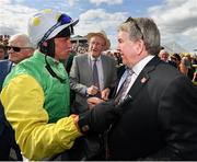 1 August 2019; Jockey Robbie Power and owner John Breslin after sending out Tudor City to win the Guinness Galway Hurdle Handicap on Day Four of the Galway Races Summer Festival 2019 in Ballybrit, Galway. Photo by Seb Daly/Sportsfile
