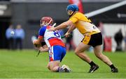 1 August 2019; Michael Sheedy of New York in action against Padraig Keogh of Middle East in the Irish Born Hurling Cup semi-final game during the Renault GAA World Games 2019 Day 4 at WIT Arena, Carriganore, Co. Waterford. Photo by Piaras Ó Mídheach/Sportsfile