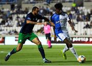 1 August 2019; Roger Tamba M'Pinda of Apollon Limassol in action against Ethan Boyle of Shamrock Rovers during the UEFA Europa League 2nd Qualifying Round 2nd Leg match between Apollon Limassol and Shamrock Rovers at the GSP Stadium in Nicosia, Cyprus. Photo by Harry Murphy/Sportsfile