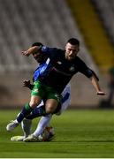 1 August 2019; Jack Byrne of Shamrock Rovers is tackled by Serge GakpŽ of Apollon Limassol during the UEFA Europa League 2nd Qualifying Round 2nd Leg match between Apollon Limassol and Shamrock Rovers at the GSP Stadium in Nicosia, Cyprus. Photo by Harry Murphy/Sportsfile