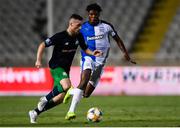 1 August 2019; Jack Byrne of Shamrock Rovers in action against Roger Tamba M'Pinda of Apollon Limassol during the UEFA Europa League 2nd Qualifying Round 2nd Leg match between Apollon Limassol and Shamrock Rovers at the GSP Stadium in Nicosia, Cyprus. Photo by Harry Murphy/Sportsfile