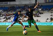 1 August 2019; Aaron Greene of Shamrock Rovers in action against Diego Aguirre of Apollon Limassol during the UEFA Europa League 2nd Qualifying Round 2nd Leg match between Apollon Limassol and Shamrock Rovers at the GSP Stadium in Nicosia, Cyprus. Photo by Harry Murphy/Sportsfile