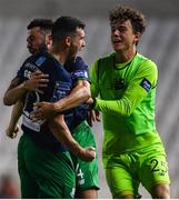 1 August 2019; Aaron Greene of Shamrock Rovers celebrates after scoring his side's first goal with Roberto Lopes and Leon Pohls during the UEFA Europa League 2nd Qualifying Round 2nd Leg match between Apollon Limassol and Shamrock Rovers at the GSP Stadium in Nicosia, Cyprus. Photo by Harry Murphy/Sportsfile