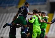 1 August 2019; Aaron Greene of Shamrock Rovers celebrates after scoring his side's first goal with team-mates during the UEFA Europa League 2nd Qualifying Round 2nd Leg match between Apollon Limassol and Shamrock Rovers at the GSP Stadium in Nicosia, Cyprus. Photo by Harry Murphy/Sportsfile
