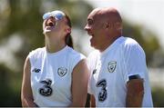 1 August 2019; Interim manager Tom O'Connor, right, with equipment manager Heather Jameson during a Republic of Ireland Women's team training session at Dignity Health Sports Park in Pasadena, California, USA. Photo by Cody Glenn/Sportsfile