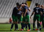 1 August 2019; Aaron Greene of Shamrock Rovers celebrates after scoring his side's first goal with Ronan Finn and team-mates during the UEFA Europa League 2nd Qualifying Round 2nd Leg match between Apollon Limassol and Shamrock Rovers at the GSP Stadium in Nicosia, Cyprus. Photo by Harry Murphy/Sportsfile