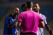 1 August 2019; Fotios Papoulis of Apollon Limassol, left, reacts after receiving a red card during the UEFA Europa League 2nd Qualifying Round 2nd Leg match between Apollon Limassol and Shamrock Rovers at the GSP Stadium in Nicosia, Cyprus. Photo by Harry Murphy/Sportsfile