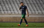1 August 2019; Lee Grace of Shamrock Rovers leaves the field after receiving a red card during the UEFA Europa League 2nd Qualifying Round 2nd Leg match between Apollon Limassol and Shamrock Rovers at the GSP Stadium in Nicosia, Cyprus. Photo by Harry Murphy/Sportsfile