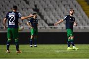 1 August 2019; Greg Bolger of Shamrock Rovers, right, reacts after his side concede their third goal during the UEFA Europa League 2nd Qualifying Round 2nd Leg match between Apollon Limassol and Shamrock Rovers at the GSP Stadium in Nicosia, Cyprus. Photo by Harry Murphy/Sportsfile