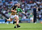 27 July 2019; Katie Ní Shlatara, Gaelscoil Uí Cheadaigh, Bray, Co Wicklow, representing Limerick, and Bethan Storin, Ahalin NS, Ballingarry, Limerick, during the INTO Cumann na mBunscol GAA Respect Exhibition Go Games at the GAA Hurling All-Ireland Senior Championship Semi-Final match between Limerick and Kilkenny at Croke Park in Dublin. Photo by Ray McManus/Sportsfile