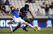 1 August 2019; Thomas Oluwa of Shamrock Rovers in action against Sasa Markovic of Apollon Limassol during the UEFA Europa League 2nd Qualifying Round 2nd Leg match between Apollon Limassol and Shamrock Rovers at the GSP Stadium in Nicosia, Cyprus. Photo by Harry Murphy/Sportsfile