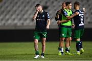 1 August 2019; Jack Byrne of Shamrock Rovers reacts at the full-time whistle following the UEFA Europa League 2nd Qualifying Round 2nd Leg match between Apollon Limassol and Shamrock Rovers at the GSP Stadium in Nicosia, Cyprus. Photo by Harry Murphy/Sportsfile