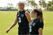 1 August 2019; Louise Quinn, left, and Harriet Scott during a Republic of Ireland women's team training session at Dignity Health Sports Park in Carson, California, USA. Photo by Cody Glenn/Sportsfile