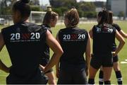 1 August 2019; Republic of Ireland players wear a new logo reading, &quot;20x20 If She Can't See It She Cant Be It'&quot; on the back of their training tops during a training session at Dignity Health Sports Park in Carson, California, USA. Photo by Cody Glenn/Sportsfile