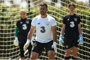 1 August 2019; Goalkeeping coach Gianluca Kohn works with goalkeepers Grace Moloney, left, and Marie Hourihan during a Republic of Ireland women's team training session at Dignity Health Sports Park in Carson, California, USA. Photo by Cody Glenn/Sportsfile