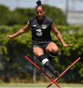 1 August 2019; Rianna Garrett jumps an obstacle during a Republic of Ireland women's team training session at Dignity Health Sports Park in Carson, California, USA. Photo by Cody Glenn/Sportsfile