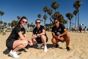 2 August 2019; Republic of Ireland teammates, from left, Lauren Dwyer, Claire O'Riordan, and Rianna Jarrett, soak up the sun on their team visit to Venice Beach in Los Angeles, California, USA. Photo by Cody Glenn/Sportsfile