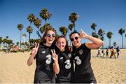 2 August 2019; Republic of Ireland teammates, from left, Claire Walsh, Eleanor Ryan-Doyle, and Niamh Farrelly, who also play together for Peamount United, soak up the sun on their team visit to Venice Beach in Los Angeles, California, USA. Photo by Cody Glenn/Sportsfile