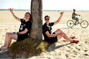 2 August 2019; Forward Amber Barrett, left, and goalkeeper Marie Hourihane relax under a palm tree during a Republic of Ireland Women's Team visit to Venice Beach in Los Angeles, California, USA. Photo by Cody Glenn/Sportsfile