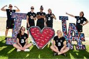 2 August 2019; Teammates, left to right, Diane Caldwell, Lauren Dwyer, Claire O'Riordan, Rianna Jarrett, Eleanor Ryan-Doyle, Eabha O'Mahony, and Emily Whelan, gather for a group photograph by a &quot;I Love LA&quot; Sign during a Republic of Ireland Women's Team visit to Venice Beach in Los Angeles, California, USA. Photo by Cody Glenn/Sportsfile