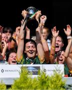 2 August 2019; Australasia captain Sammy McKillen lifts the cup after beating Middle East in the Renault GAA World Games Camogie Irish Cup Final during the Renault GAA World Games 2019 Day 5 - Cup Finals at Croke Park in Dublin. Photo by Piaras Ó Mídheach/Sportsfile