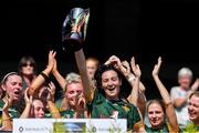 2 August 2019; Australasia captain Sammy McKillen lifts the cup after beating Middle East in the Renault GAA World Games Camogie Irish Cup Final during the Renault GAA World Games 2019 Day 5 - Cup Finals at Croke Park in Dublin. Photo by Piaras Ó Mídheach/Sportsfile