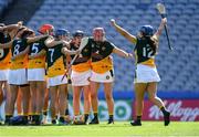 2 August 2019; Una McNaughton of Australasia, right, celebrates with team-mates after beating Middle East in the Renault GAA World Games Camogie Irish Cup Final during the Renault GAA World Games 2019 Day 5 - Cup Finals at Croke Park in Dublin. Photo by Piaras Ó Mídheach/Sportsfile