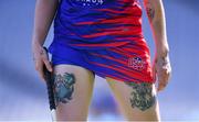 2 August 2019; A general view of some of the tattoos of Katrina Terry of The Warriors, USGAA, in the Renault GAA World Games Camogie Native Cup Final against Twin Cities, USGAA, during the Renault GAA World Games 2019 Day 5 - Cup Finals at Croke Park in Dublin. Photo by Piaras Ó Mídheach/Sportsfile
