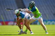 2 August 2019; Lauritz Bonnen of Europe, left, in action against Cian Kelly of Ireland during a Hurling/Lacrosse Exhibition Game after the Renault GAA World Games 2019 Day 5 - Cup Finals at Croke Park in Dublin. Photo by Piaras Ó Mídheach/Sportsfile