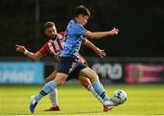 2 August 2019; Liam Kerrigan of UCD is tackled by Darren Cole of Derry City during the SSE Airtricity League Premier Division match between UCD and Derry City at the UCD Bowl in Belfield, Dublin. Photo by Ramsey Cardy/Sportsfile