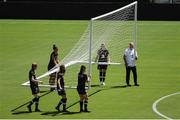 2 August 2019; Interim manager Tom O'Connor and players move the goal posts during a Republic of Ireland Women's Team Training Session at the Rose Bowl in Pasadena, California, USA. Photo by Cody Glenn/Sportsfile