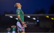 2 August 2019; Karl Sheppard of Cork City reacts after missing a goal chance during the SSE Airtricity League Premier Division match between Cork City and St Patrick's Athletic at Turners Cross in Cork. Photo by Eóin Noonan/Sportsfile