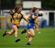 3 August 2019; Lauren McGuire of Longford in action against Megan McKeon of Roscommon during the All-Ireland Ladies Football Minor B Final match between Longford and Roscommon at Duggan Park in Ballinasloe, Galway. Photo by Ray McManus/Sportsfile