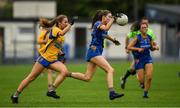 3 August 2019; Lauren McGuire of Longford  in action against Megan McKeon of Roscommon during the All-Ireland Ladies Football Minor B Final match between Longford and Roscommon at Duggan Park in Ballinasloe, Galway. Photo by Ray McManus/Sportsfile