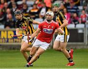 3 August 2019; Sean O'Leary Hayes of Cork in action against Niall Brassil and Eoin Cody of Kilkenny during the Bord Gáis GAA Hurling All-Ireland U20 Championship Semi-Final match between Kilkenny and Cork at O’Moore Park in Portlaoise, Laois. Photo by Matt Browne/Sportsfile