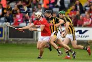 3 August 2019; Sean O'Leary Hayes of Cork in action against Niall Brassil and Eoin Cody of Kilkenny during the Bord Gáis GAA Hurling All-Ireland U20 Championship Semi-Final match between Kilkenny and Cork at O’Moore Park in Portlaoise, Laois. Photo by Matt Browne/Sportsfile