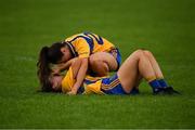 3 August 2019; Kate McPhillips of Roscommon is comforted by her team mate Jennifer Brennan after the All-Ireland Ladies Football Minor B Final match between Longford and Roscommon at Duggan Park in Ballinasloe, Galway. Photo by Ray McManus/Sportsfile