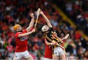 3 August 2019; James Keating of Cork wins possession ahead of Seán Ryan of Kilkenny during the Bord Gáis GAA Hurling All-Ireland U20 Championship Semi-Final match between Kilkenny and Cork at O’Moore Park in Portlaoise, Laois. Photo by Harry Murphy/Sportsfile