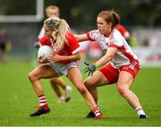 3 August 2019; Orla Finn of Cork in action against Niamh O’Neill of Tyrone during the TG4 All-Ireland Ladies Football Senior Championship Quarter-Final match between Cork and Tyrone at Duggan Park in Ballinasloe, Galway. Photo by Ray McManus/Sportsfile