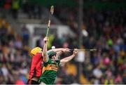 3 August 2019; Donal O'Sullivan of Kerry and Michael McKey of Down during the Bord Gais Energy GAA Hurling All-Ireland U20B Championship Final match between Down and Kerry at Páirc Tailteann in Navan, Meath. Photo by Stephen McCarthy/Sportsfile