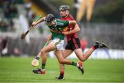 3 August 2019; Gavin Dooley of Kerry and Tom Murray of Down during the Bord Gais Energy GAA Hurling All-Ireland U20B Championship Final match between Down and Kerry at Páirc Tailteann in Navan, Meath. Photo by Stephen McCarthy/Sportsfile