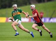3 August 2019; Shane McElligott of Kerry in action against Phelim Savage of Down during the Bord Gais Energy GAA Hurling All-Ireland U20B Championship Final match between Down and Kerry at Páirc Tailteann in Navan, Meath. Photo by Stephen McCarthy/Sportsfile