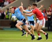 3 August 2019; Kieran Kennedy of Dublin in action against Peter O'Driscoll of  Cork during the EirGrid GAA Football All-Ireland U20 Championship Final match between Cork and Dublin at O’Moore Park in Portlaoise, Laois. Photo by Matt Browne/Sportsfile