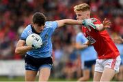 3 August 2019; Brian O'Leary of Dublin in action against Paul Ring of Cork during the EirGrid GAA Football All-Ireland U20 Championship Final match between Cork and Dublin at O’Moore Park in Portlaoise, Laois. Photo by Matt Browne/Sportsfile