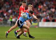 3 August 2019; Brian O'Leary of Dublin in action against Paul Ring of Cork during the EirGrid GAA Football All-Ireland U20 Championship Final match between Cork and Dublin at O’Moore Park in Portlaoise, Laois. Photo by Matt Browne/Sportsfile